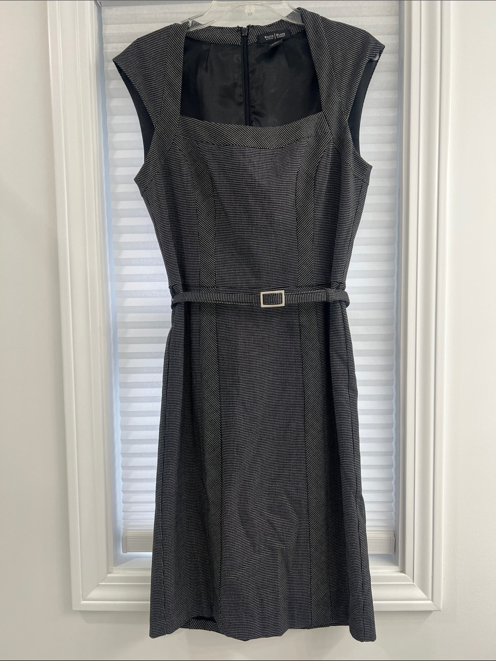 White House Black Market Black and Gray Sheath Midi Dress with Belt